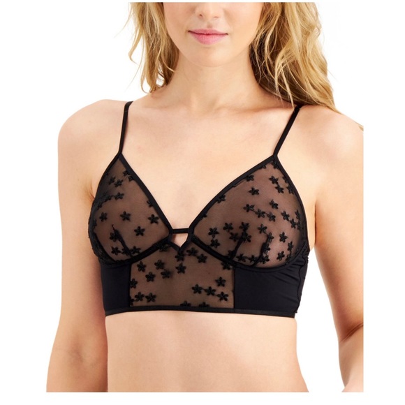 NWT INC International Concepts Womens Sheer Daisy Bralette, Deep Black M MEDIUM - Picture 1 of 8